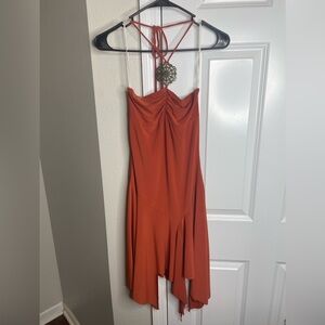 Chesley Y2K Halter Handkerchief Dress Rust Orange M